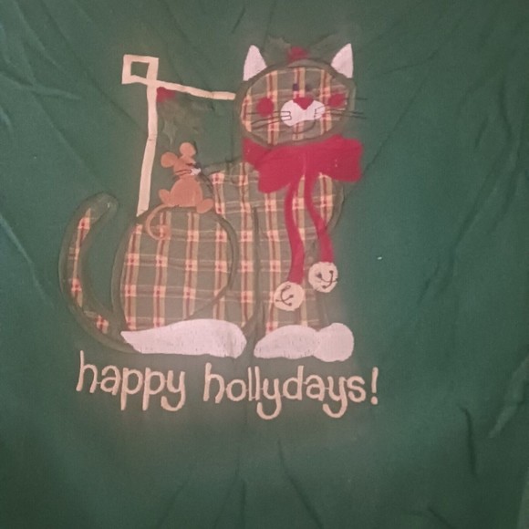 VINTAGE 80s90s Happy Hollydays Plaid Cat Sweatshirt CHRISTMAS CREW NECK - Picture 2 of 4